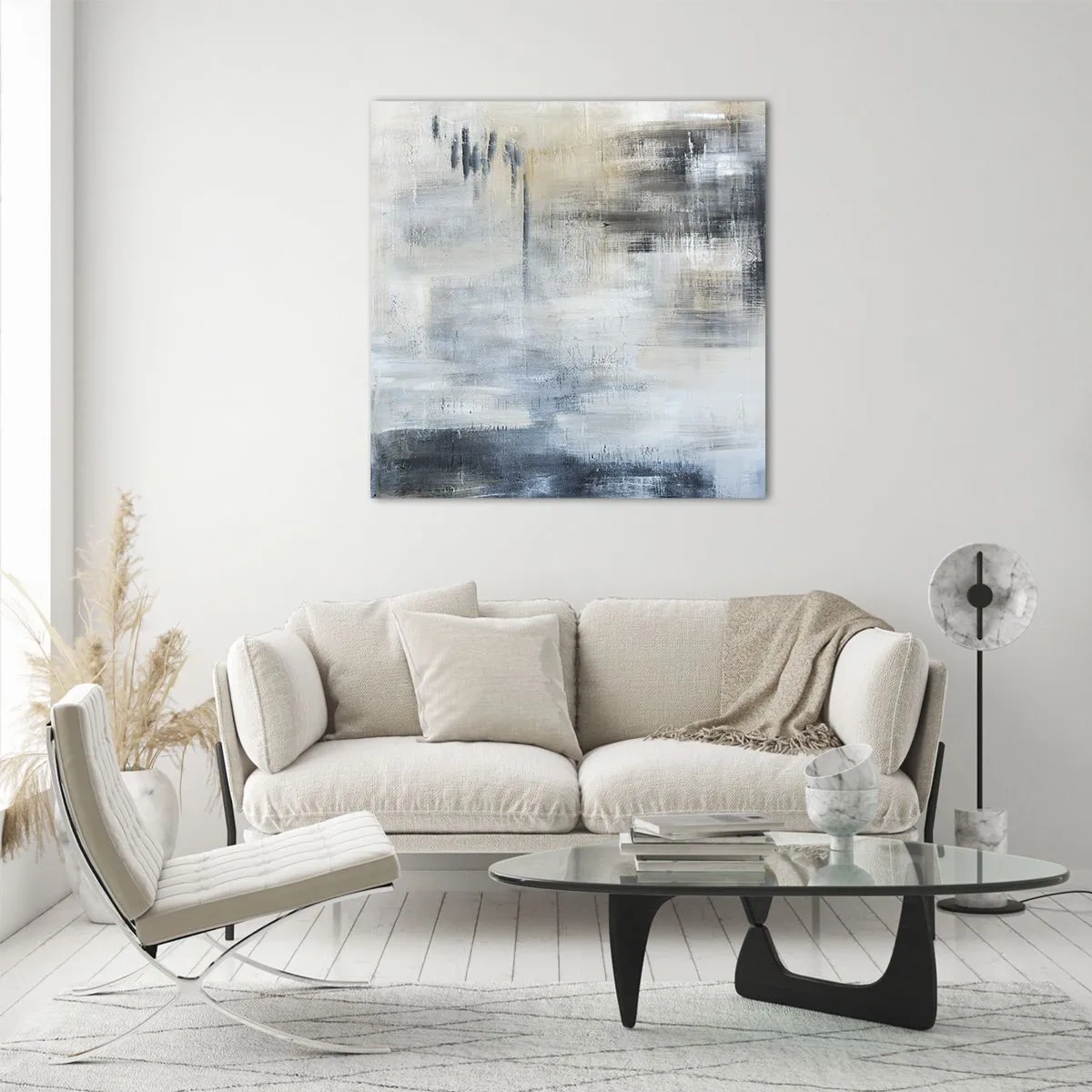 Glasbild - Bild auf glas - Hinter dem blauen Vorhang - 30x30 cm