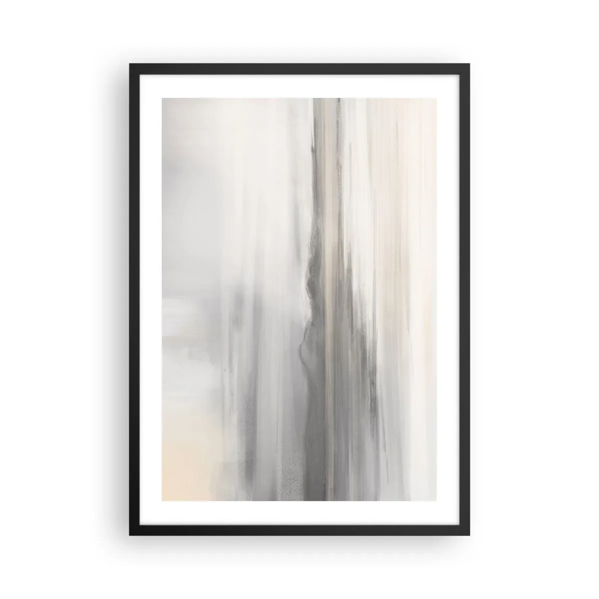 Poster in einem schwarzem Rahmen - Dezente vertikale Streifen in Grau- und Beigetönen - 50x70cm - Nachdenkliche Distanz - Moderne Wanddekoration für Wohnzimmer und Schlafzimmer ARTTOR