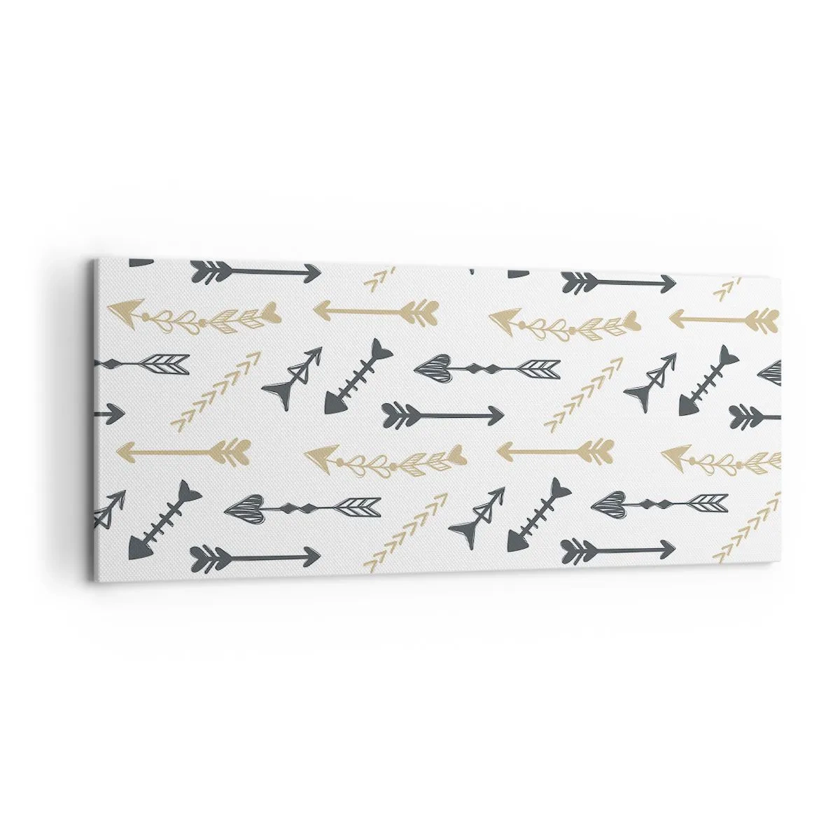 Bild auf Leinwand - Leinwandbild - Ein minimalistisches Muster mit Pfeilen in Beige- und Grautönen. - 120x50cm - Der Traum des Bogenschützen - Moderne Wanddekoration für Wohnzimmer und Schlafzimmer ARTTOR