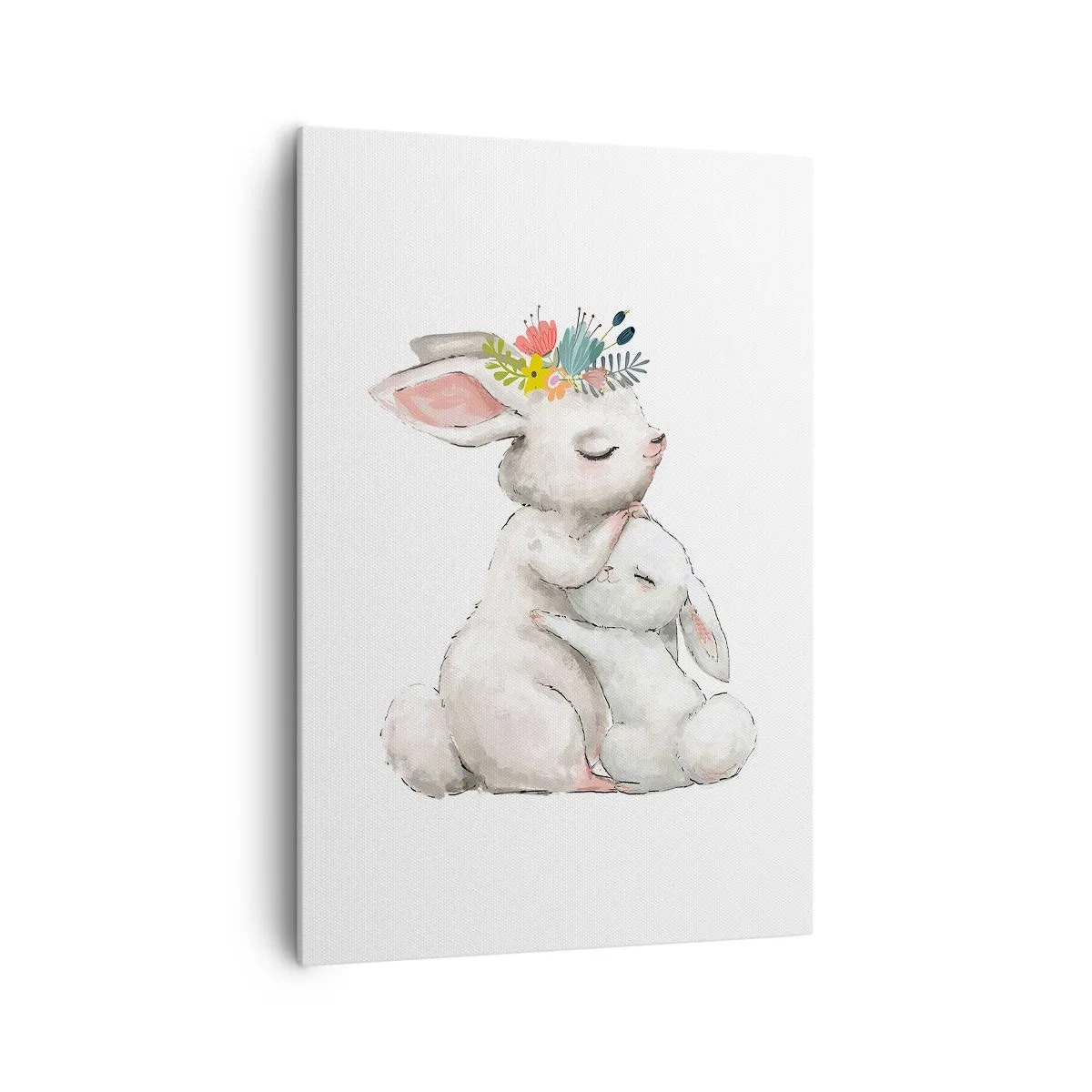 Bild auf Leinwand - Leinwandbild - Niedliche Kaninchen in Pastellfarben - 70x100cm - Bei Mama ist's am schönsten - Moderne Wanddekoration für Wohnzimmer und Schlafzimmer ARTTOR
