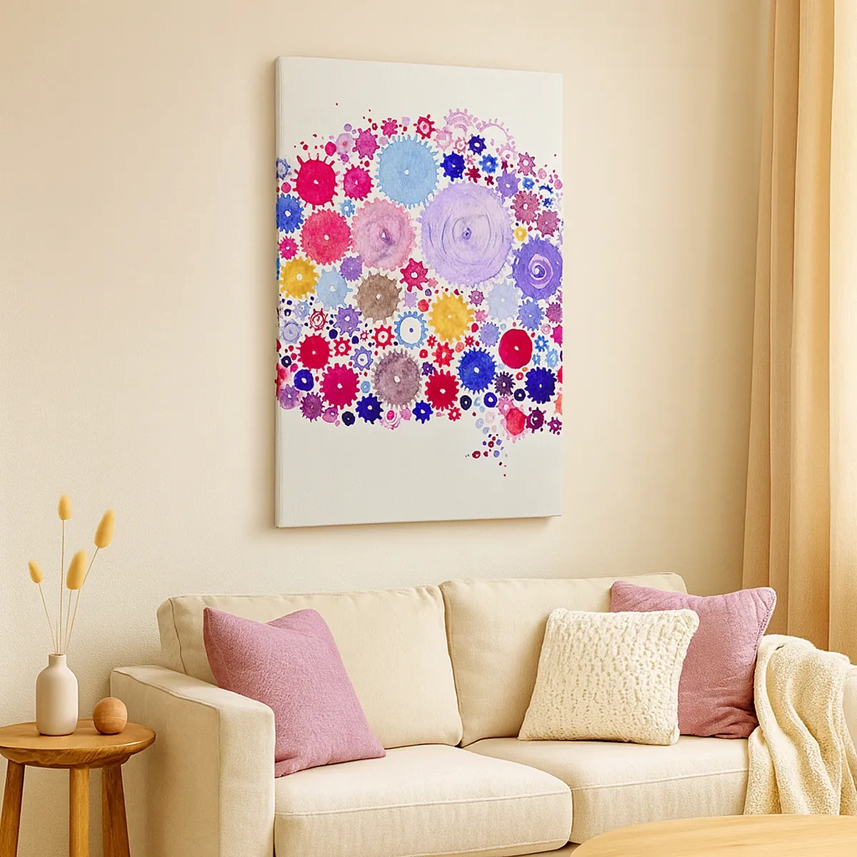 Bild auf Leinwand - Leinwandbild - Buntes abstraktes Gehirn mit floralem Motiv - 50x70cm - Die perfekteste Maschine der Natur - Moderne Wanddekoration für Wohnzimmer und Schlafzimmer ARTTOR