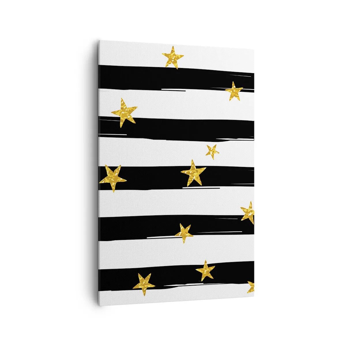 Bild auf Leinwand - Leinwandbild - Schwarz-weiße Streifen mit goldenen Sternen - 80x120cm - Wir wurden alle unter einem glücklichen Stern geboren - Moderne Wanddekoration für Wohnzimmer und Schlafzimmer ARTTOR