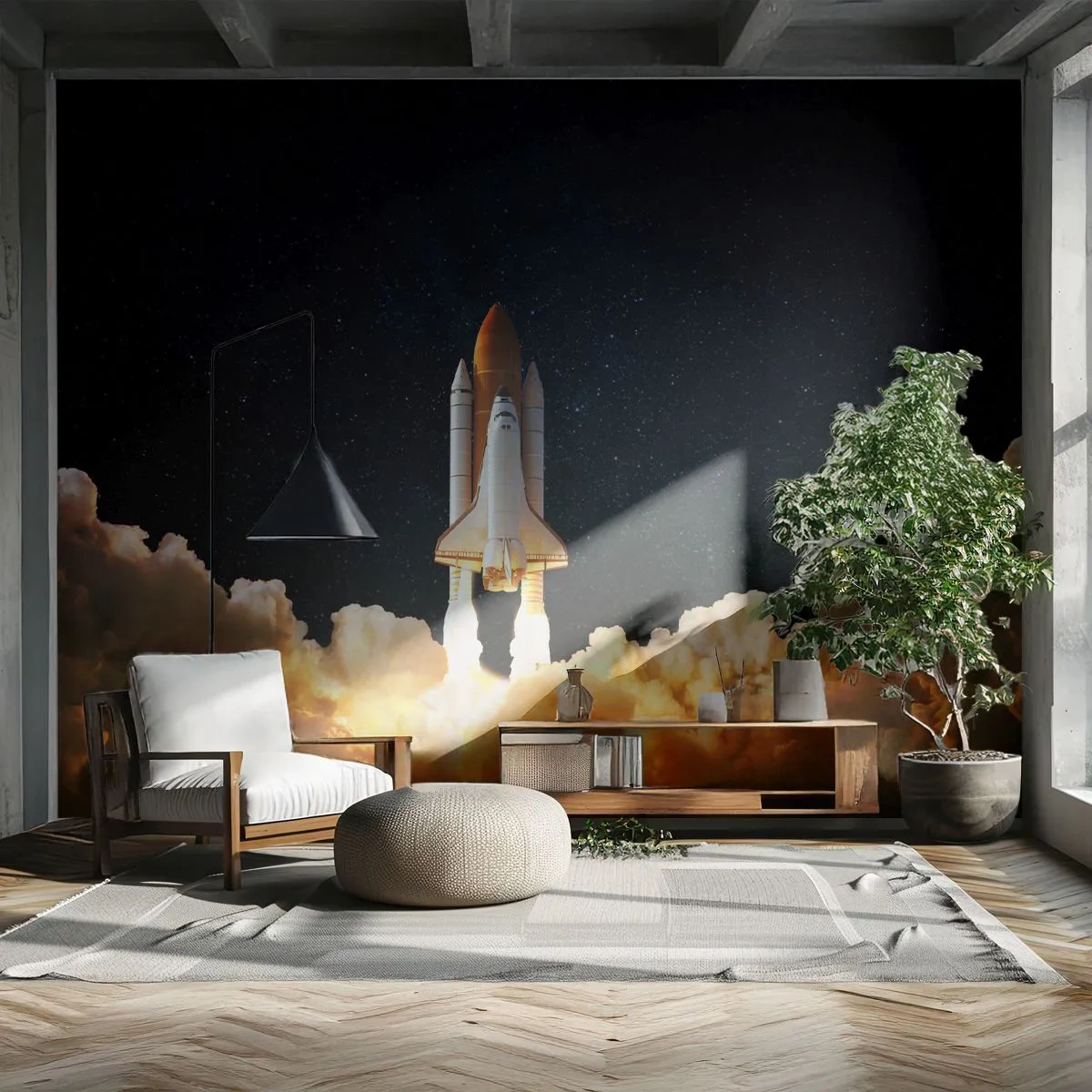 Fototapete Premium Canvas - Eine Weltraumrakete hebt vor dem Sternenhimmel ab - 100x70cm - Ad Astra! - Moderne Wanddekoration für Wohnzimmer und Schlafzimmer ARTTOR