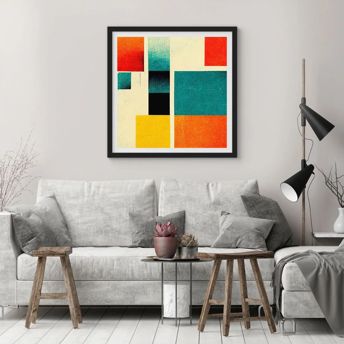 Poster in einem schwarzem Rahmen - Geometrische Abstraktion – gute Energie - 50x50 cm
