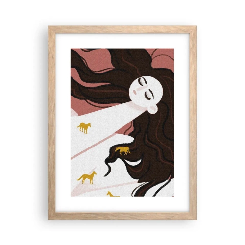 Poster in einem Rahmen aus heller Eiche - Traum von einem goldenen Pferd - 30x40 cm