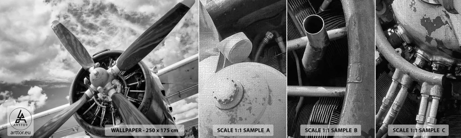 Fototapeten Muster Premium Canvas - Eroberer der Lüfte - Flugzeug, Flugzeugpropeller, Jahrgang - 100x30 cm