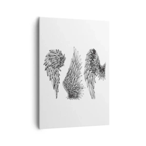 Bild auf Leinwand - Leinwandbild - Drei schwarz-weiße Skizzen von Flügeln im minimalistischen Stil. - 50x70cm - Und du kannst ein Engel werden - Moderne Wanddekoration für Wohnzimmer und Schlafzimmer ARTTOR
