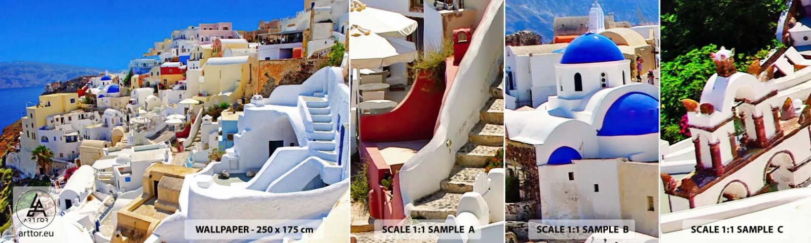 Fototapetenmuster Standard Eco - Der Traum vom griechischen Sommer - Die Architektur, Landschaft, Santorin - 100x30 cm
