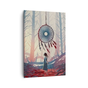 Bild auf Leinwand - Leinwandbild - Waldszene mit riesigem Traumfänger - 70x100cm - Geheimes Glücksritual - Moderne Wanddekoration für Wohnzimmer und Schlafzimmer ARTTOR
