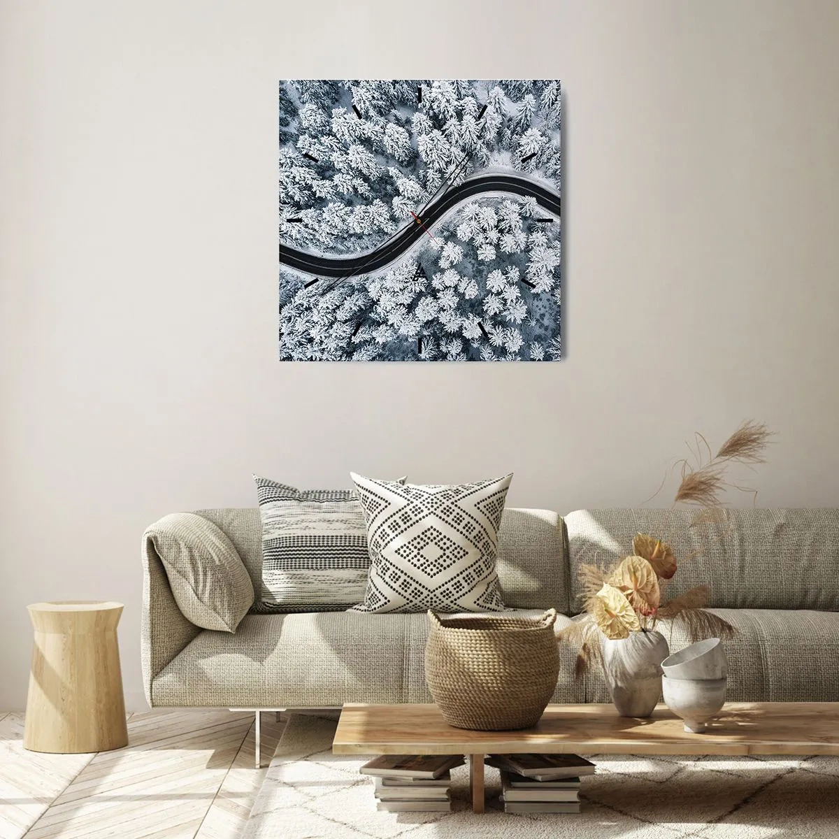 Wanduhr - Glasuhr - Durch den Winterwald - 30x30 cm