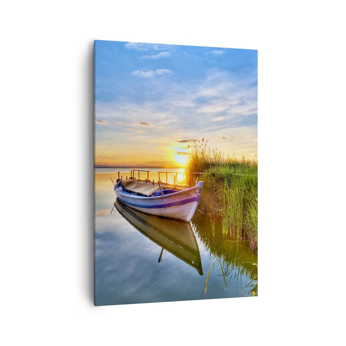 Bild auf Leinwand - Leinwandbild - Ein Boot in einer ruhigen Bucht bei Sonnenuntergang - 70x100cm - Bucht erfüllter Träume - Moderne Wanddekoration für Wohnzimmer und Schlafzimmer ARTTOR