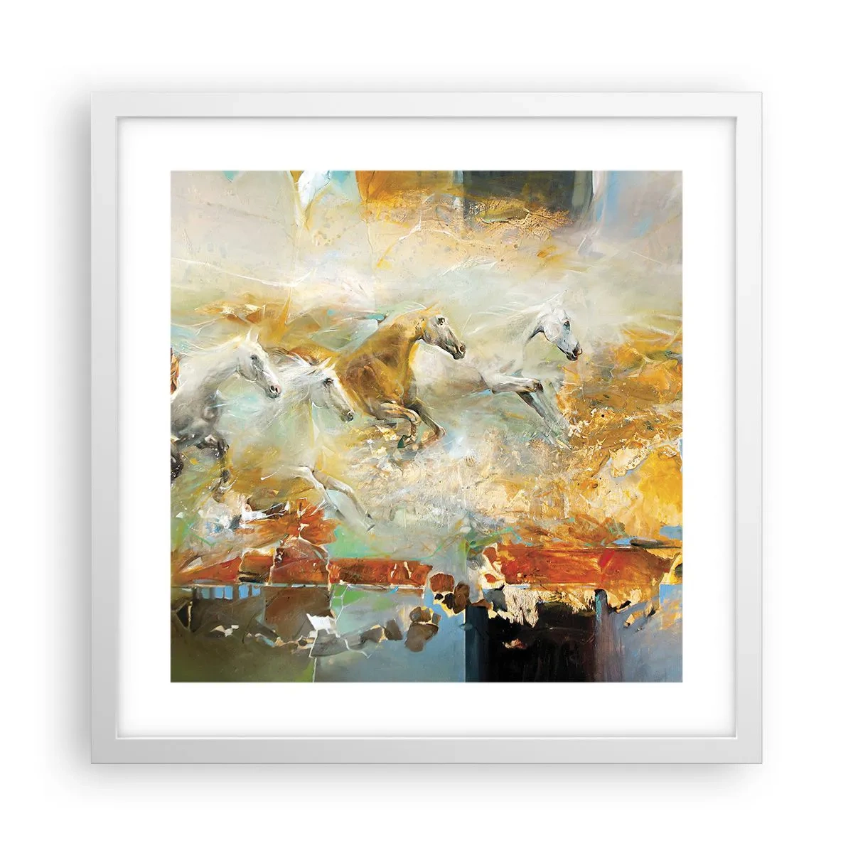 Poster in einem weißen Rahmen - Im Galopp durch das Licht - 40x40 cm