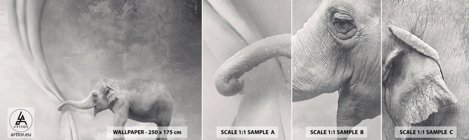 Fototapetenmuster Standard Eco - Enthülle das Geheimnis - Abstraktion, Elefant, Grafik - 100x30 cm