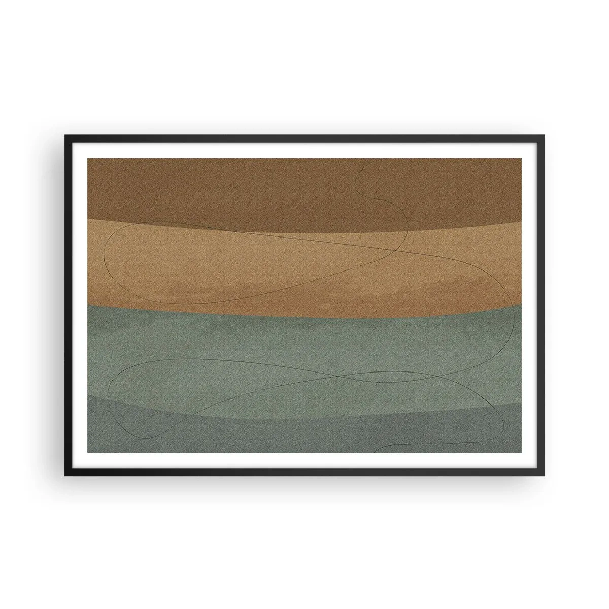 Poster in einem schwarzem Rahmen - Abstrakte Komposition in natürlichen Erdtönen - 100x70cm - Horizontale Komposition - Moderne Wanddekoration für Wohnzimmer und Schlafzimmer ARTTOR