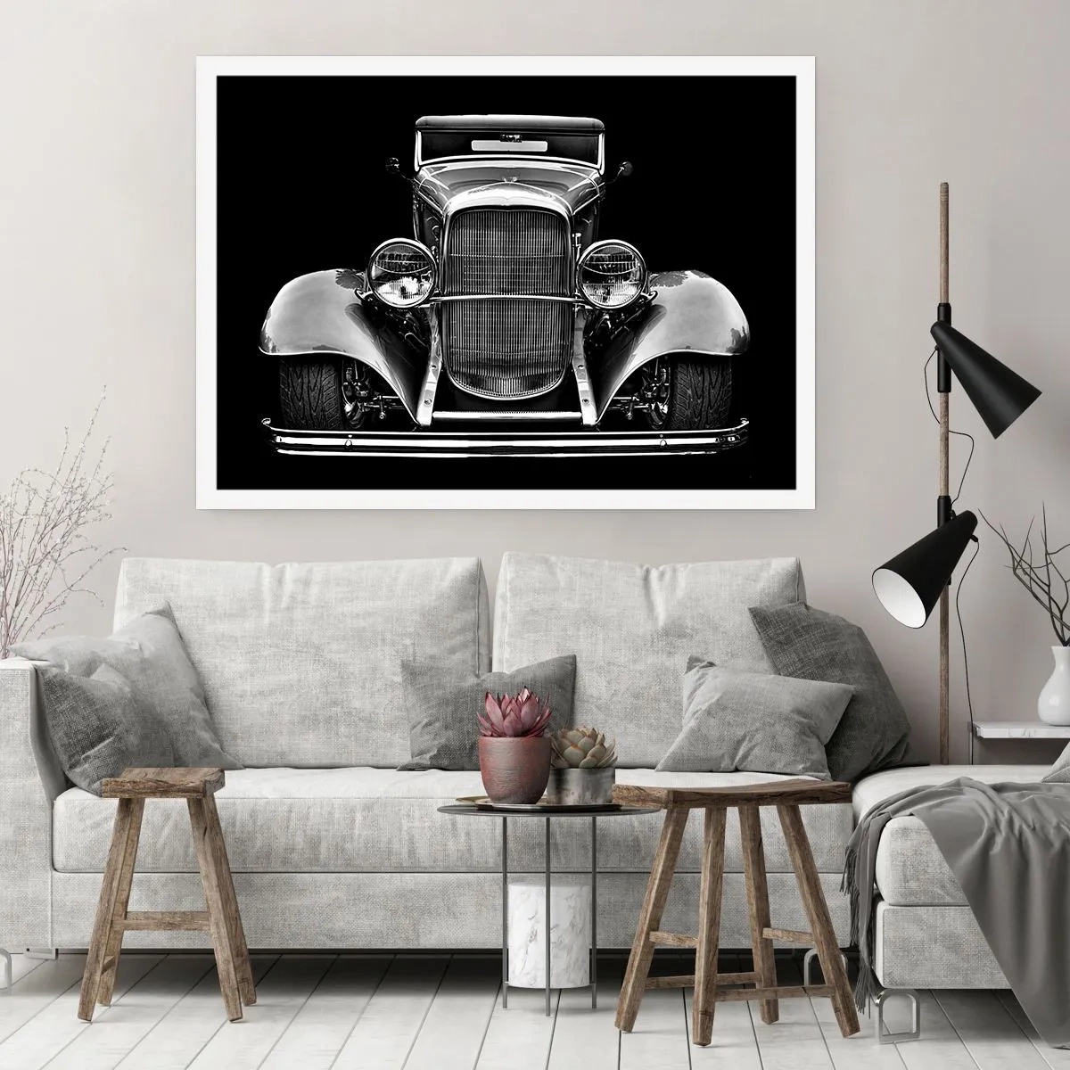 Poster - Ein Oldtimer in Schwarz und Weiß - 100x70cm - Wahrer Gentleman - Moderne Wanddekoration für Wohnzimmer und Schlafzimmer ARTTOR