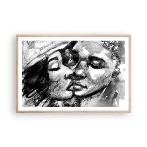 Poster in einem Rahmen aus heller Eiche - Zärtlicher Moment - 91x61 cm