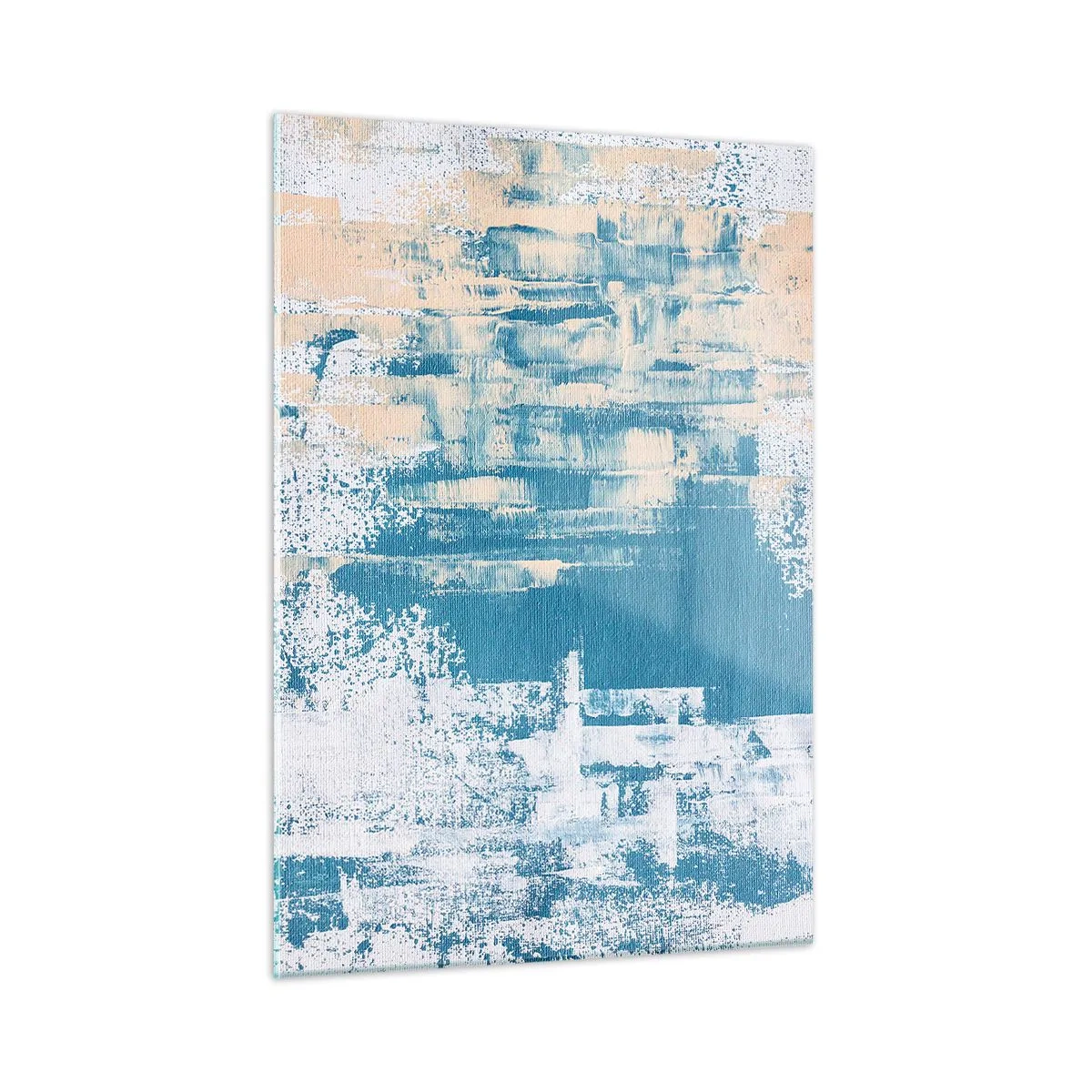 Glasbild - Bild auf glas - Abstraktion in Blau und Beige mit Pinselstruktur - 50x70cm - Durch einen Eiszapfen - Moderne Wanddekoration für Wohnzimmer und Schlafzimmer ARTTOR