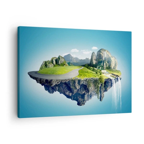 Bild auf Leinwand - Leinwandbild - Eine schwimmende Insel mit Bergen und Wasserfällen - 70x50cm - Fantastische Insel - Moderne Wanddekoration für Wohnzimmer und Schlafzimmer ARTTOR