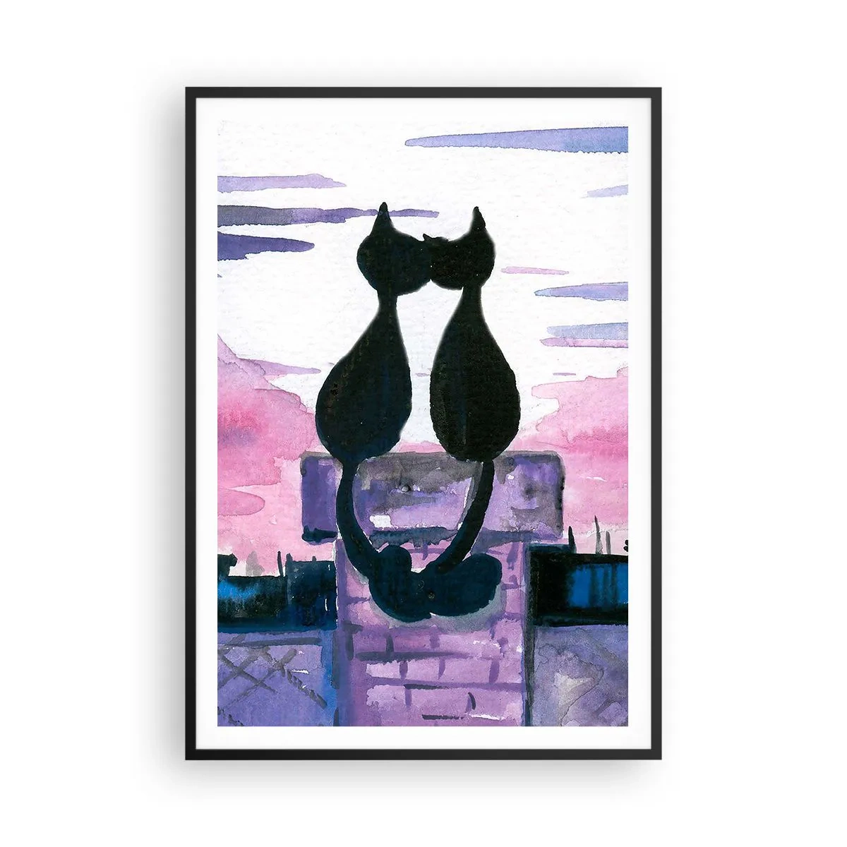Poster in einem schwarzem Rahmen - Rendez-vous unter dem Mond - 70x100 cm