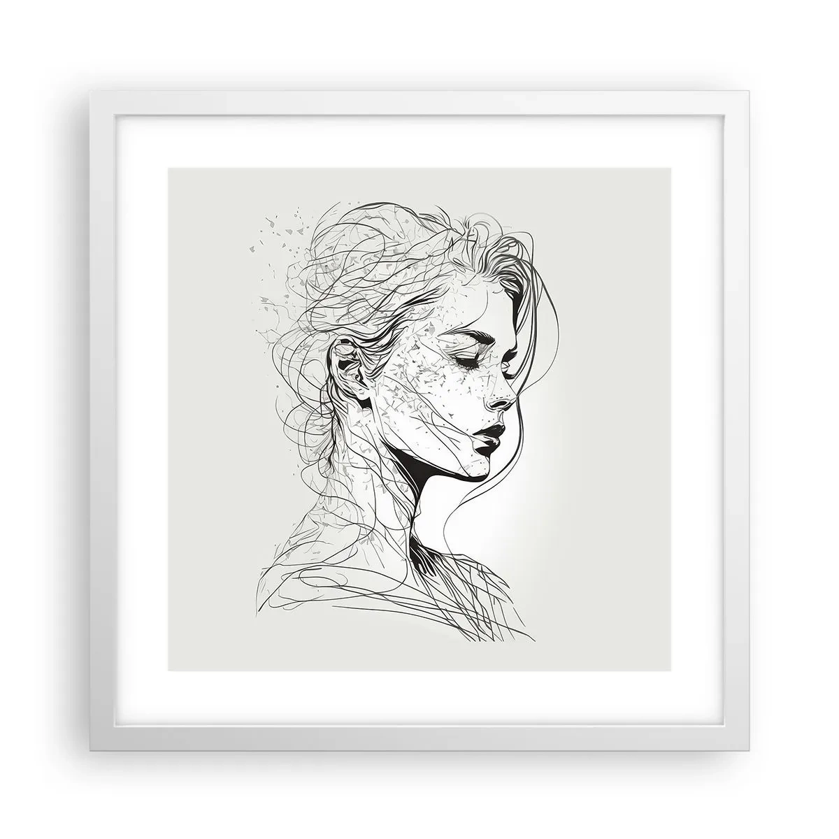 Poster in einem weißen Rahmen - Porträt im Gedanken - 40x40 cm
