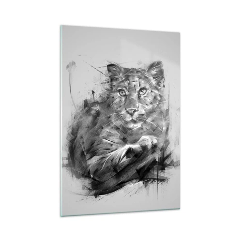 Glasbild - Bild auf glas - Eine Zeichnung eines Tigers im monochromen Stil auf hellem Hintergrund - 50x70cm - Ja, ich höre aufmerksam zu - Moderne Wanddekoration für Wohnzimmer und Schlafzimmer ARTTOR
