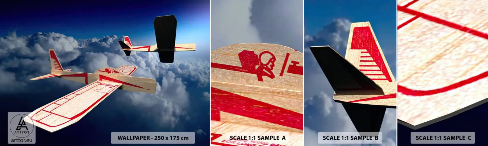 Fototapetenmuster Standard Eco - Noch höher, noch weiter - Flugzeug, Segelflugzeug, Wolken - 100x30 cm