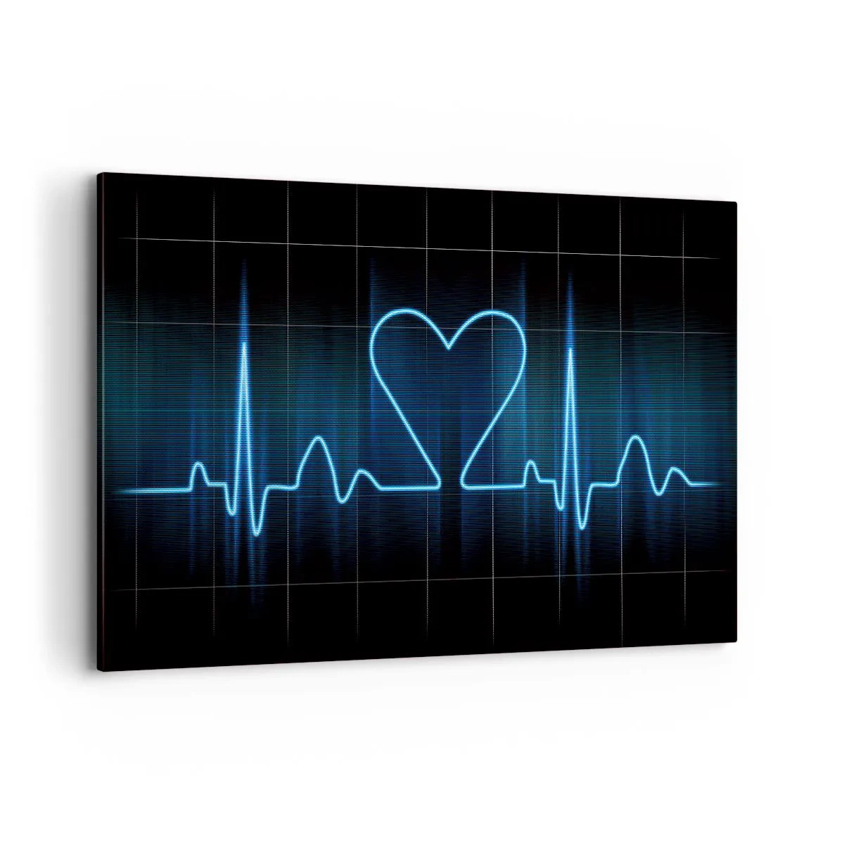 Bild auf Leinwand - Leinwandbild - Eine Lebenslinie mit einem Herz auf einem medizinischen Überwachungshintergrund in Blautönen. - 120x80cm - Im Rhythmus des Herzens - Moderne Wanddekoration für Wohnzimmer und Schlafzimmer ARTTOR