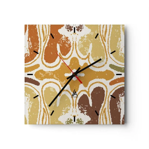 Wanduhr - Glasuhr - Warme abstrakte Muster in Gelb- und Brauntönen - 30x30cm - Sentimentale Abstraktion - Moderne Wanddekoration für Wohnzimmer und Schlafzimmer ARTTOR