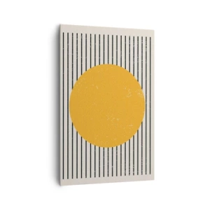 Bild auf Leinwand - Leinwandbild - Ein gelber Kreis auf einem Hintergrund aus schwarzen und weißen horizontalen Linien - 80x120cm - Die Kraft der Einfachheit - Moderne Wanddekoration für Wohnzimmer und Schlafzimmer ARTTOR