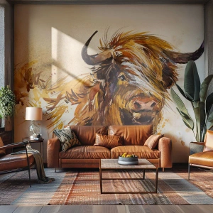 Fototapete Premium Canvas - Porträt eines Stiers im künstlerischen Aquarellstil - 100x70cm - Stolz des Jägers - Moderne Wanddekoration für Wohnzimmer und Schlafzimmer ARTTOR