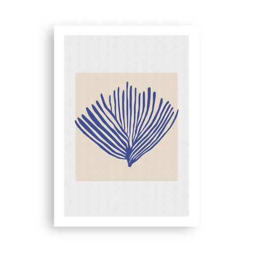 Poster - Stilisierte Grafik einer fächerförmigen Meerespflanze - 50x70cm - Blauer Fächer - Moderne Wanddekoration für Wohnzimmer und Schlafzimmer ARTTOR