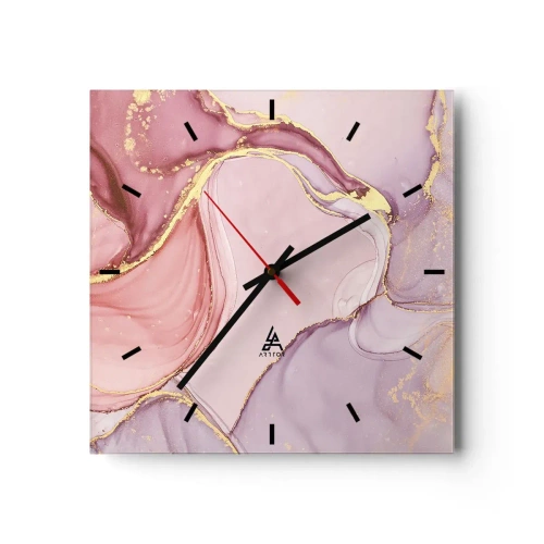 Wanduhr - Glasuhr - Zarte abstrakte Muster in Rosa- und Goldtönen - 30x30cm - Eine Liebkosung der Farben - Moderne Wanddekoration für Wohnzimmer und Schlafzimmer ARTTOR