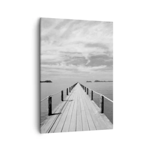 Bild auf Leinwand - Leinwandbild - Ein Holzsteg, der über ein ruhiges Meer in die Ferne führt - 50x70cm - Oder vielleicht eine Reise ... - Moderne Wanddekoration für Wohnzimmer und Schlafzimmer ARTTOR