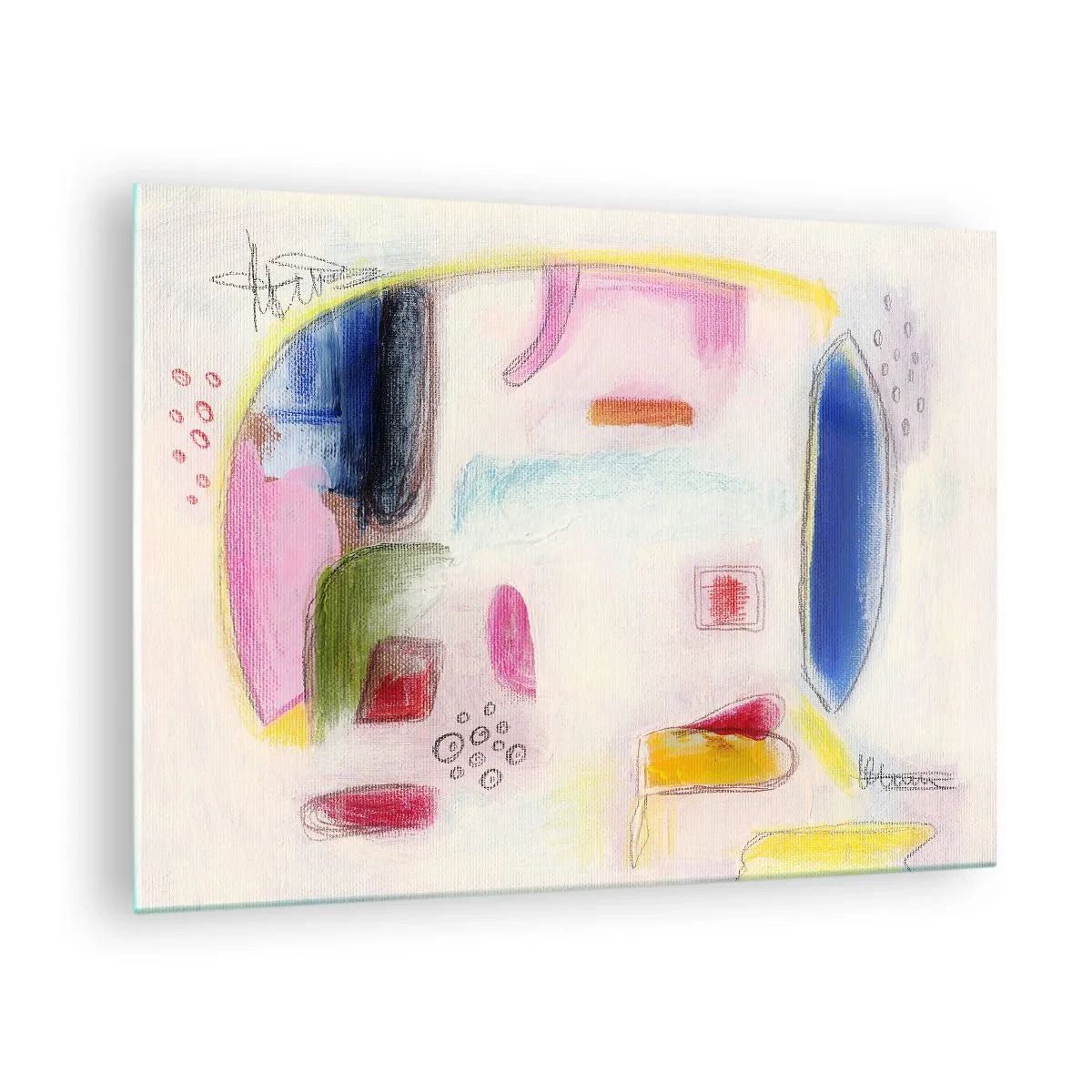 Glasbild - Bild auf glas - Farbenfrohe Abstraktion mit geometrischen Formen und Pastelltönen - 70x50cm - Eher konvex als konkav oder flach - Moderne Wanddekoration für Wohnzimmer und Schlafzimmer ARTTOR