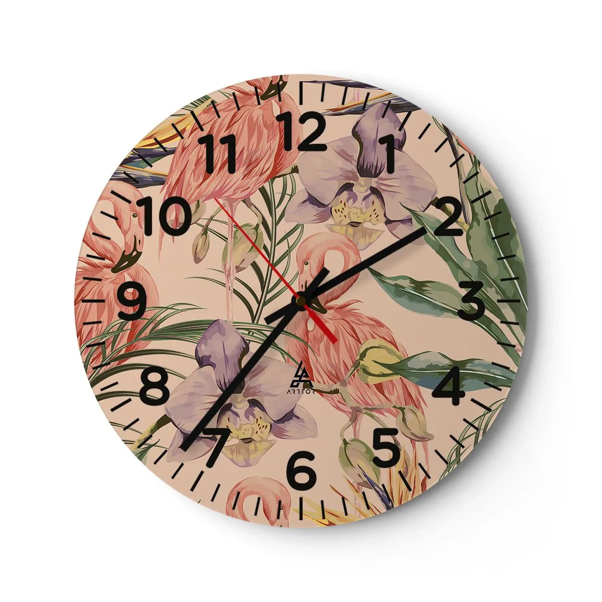 Wanduhr - Glasuhr - Rosa Ballett in Blumen - 30x30 cm