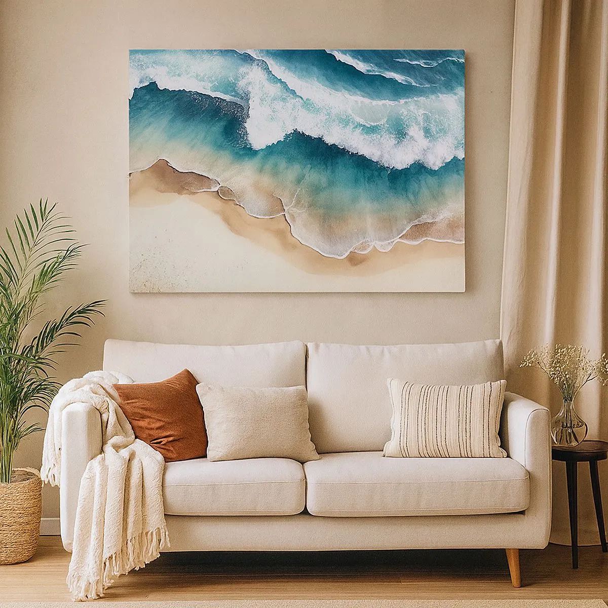 Bild auf Leinwand - Leinwandbild - Blick auf den Strand und die Meereswellen in Türkistönen - 70x50cm - Das ewige Treffen - Moderne Wanddekoration für Wohnzimmer und Schlafzimmer ARTTOR