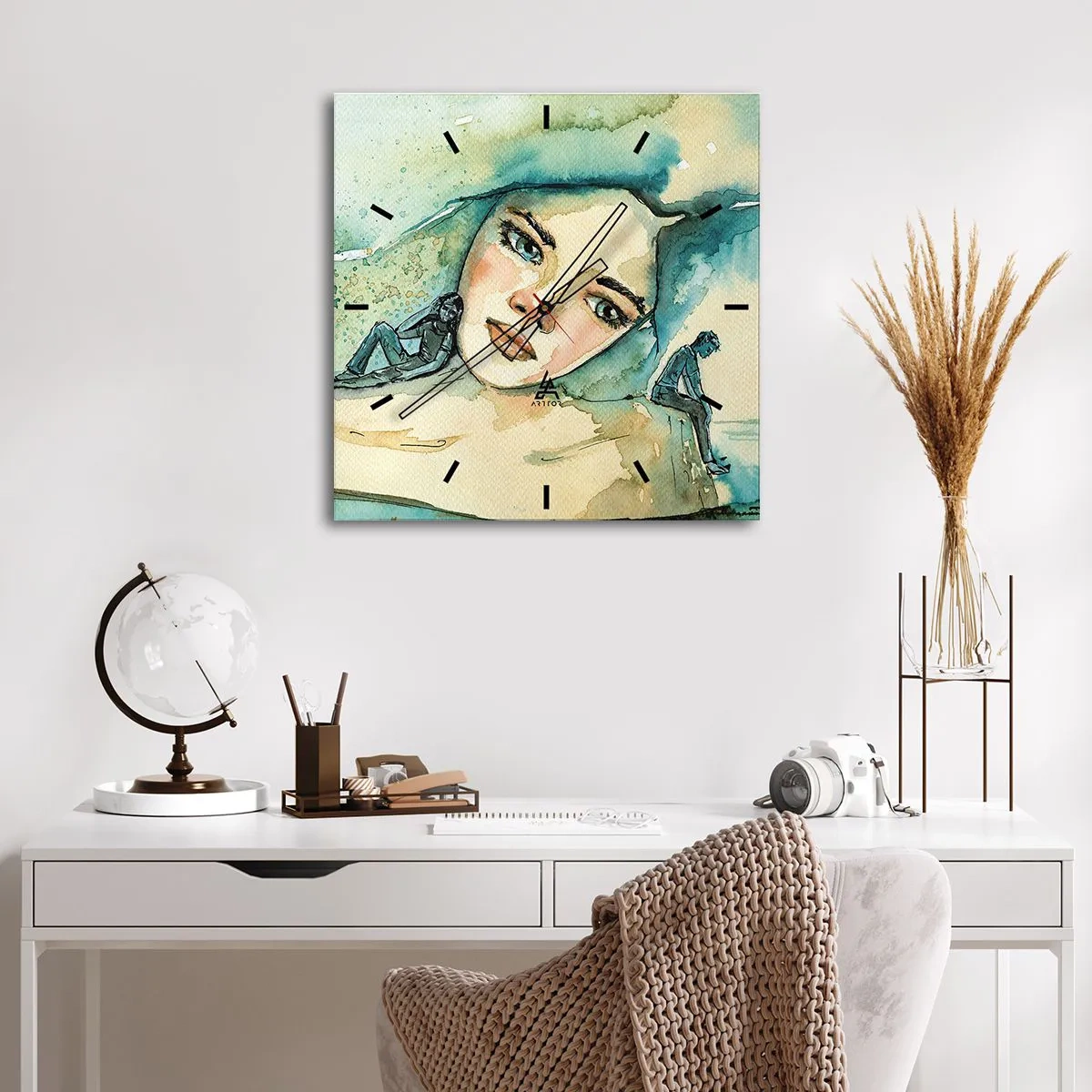 Wanduhr - Glasuhr - Aquarell eines Frauengesichts mit reflektierendem Motiv - 30x30cm - Bin ich blau? - Moderne Wanddekoration für Wohnzimmer und Schlafzimmer ARTTOR