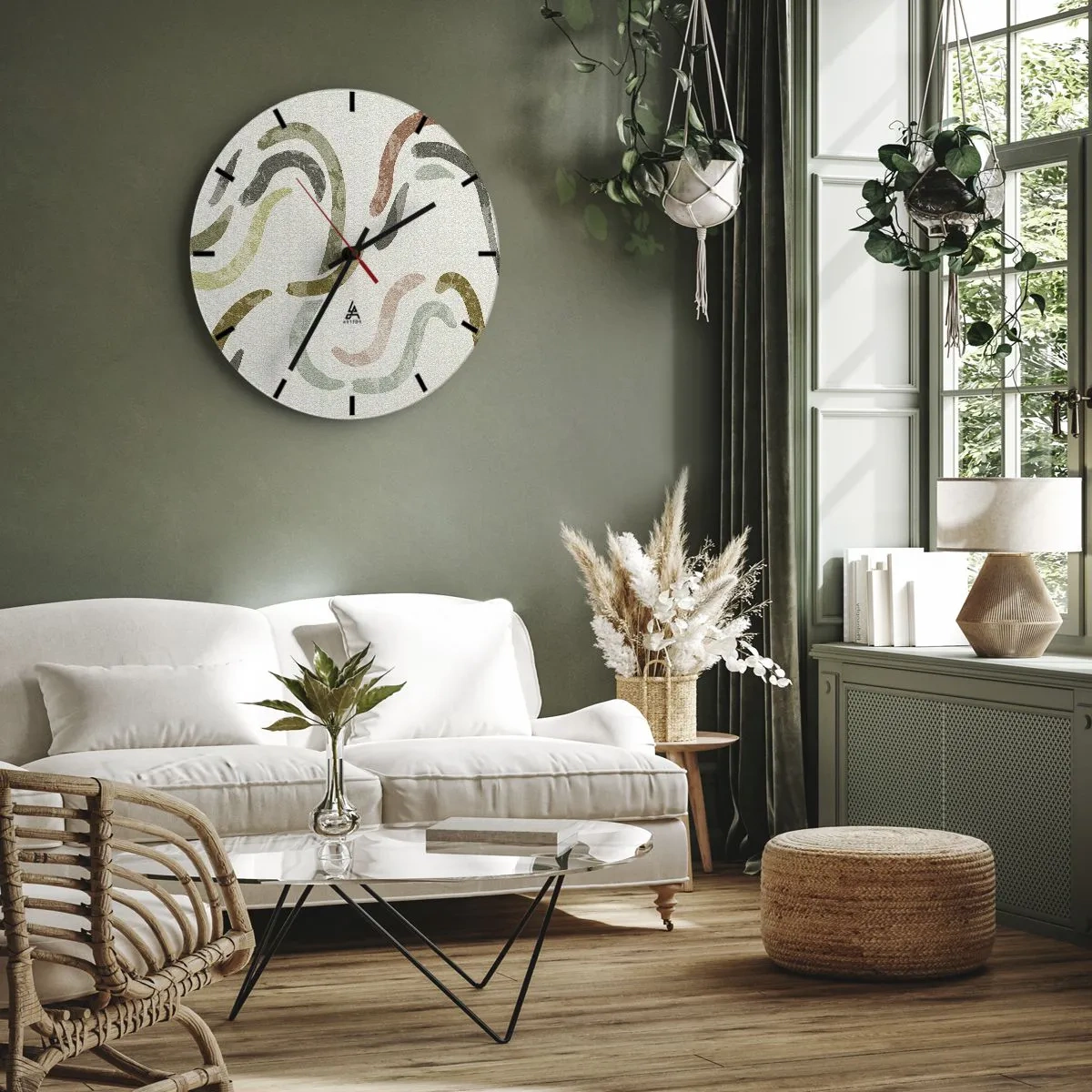 Wanduhr - Glasuhr - Organische Pinselstriche in erdigen Tönen - 30x30cm - Fröhlicher Tanz der Abstraktion - Moderne Wanddekoration für Wohnzimmer, Küche und Schlafzimmer ARTTOR