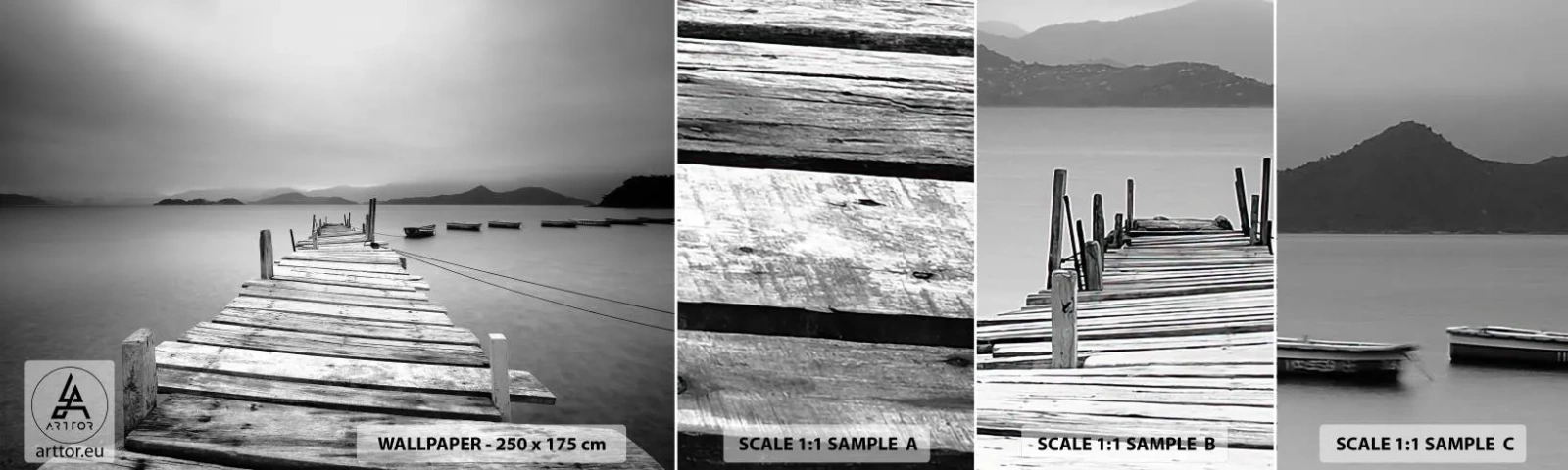 Fototapetenmuster Standard Eco - Hinter den Bergen, jenseits der Meere - Landschaft, Holzbrücke, Łódź - 100x30 cm