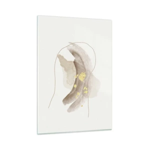 Glasbild - Bild auf glas - Beige und goldene Abstraktion mit zarten Linien und Formen - 50x70cm - Im Weltraum begegnet - Moderne Wanddekoration für Wohnzimmer und Schlafzimmer ARTTOR