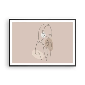 Poster in einem schwarzem Rahmen - Minimalistische Illustration einer Frau mit Umrissen auf beigem Hintergrund - 100x70cm - Mädchenhafte Ikone - Moderne Wanddekoration für Wohnzimmer und Schlafzimmer ARTTOR