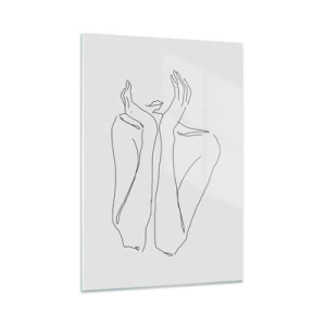 Glasbild - Bild auf glas - Eine minimalistische Zeichnung der Hände und des Gesichts einer Frau - 50x70cm - Wovon Mädchen träumen - Moderne Wanddekoration für Wohnzimmer und Schlafzimmer ARTTOR