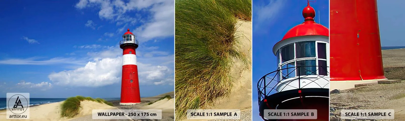 Fototapetenmuster Standard Eco - Traum Einsamkeit - Landschaft, Leuchtturm, Niederlande - 100x30 cm