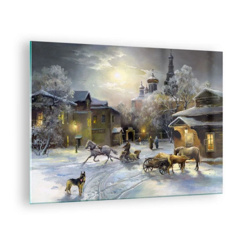 Glasbild - Bild auf glas - Winterliche Stadtlandschaft im Mondlicht - 70x50cm - Die Magie des russischen Winters - Moderne Wanddekoration für Wohnzimmer und Schlafzimmer ARTTOR