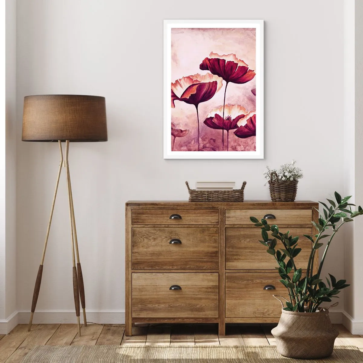 Poster in einem weißen Rahmen - Rotes und weißes Blütenblatt - 30x40 cm