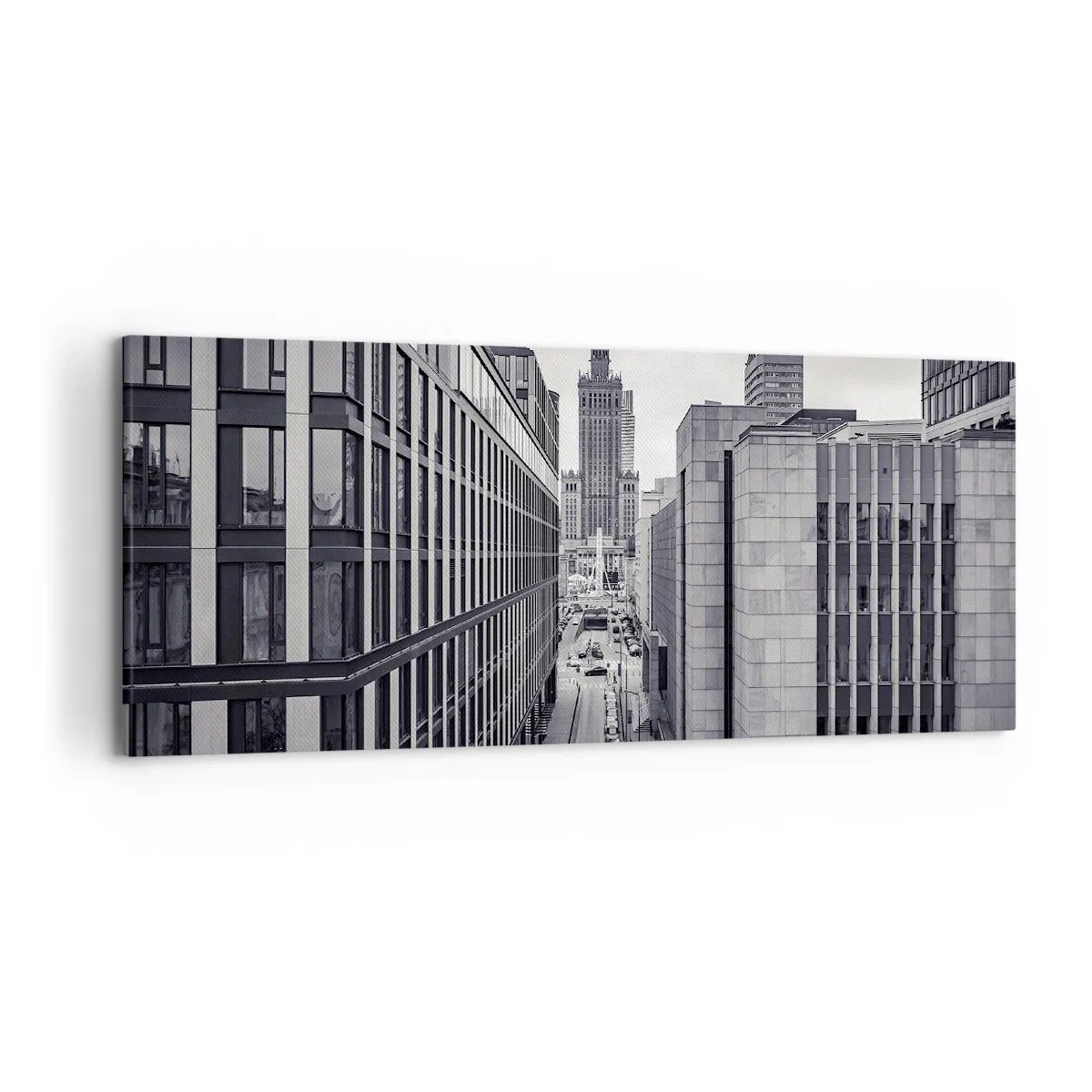Bild auf Leinwand - Leinwandbild - Panorama von Warschau mit Blick auf den Kulturpalast und die umliegenden Gebäude - 120x50cm - Warschauer Tal - Moderne Wanddekoration für Wohnzimmer und Schlafzimmer ARTTOR
