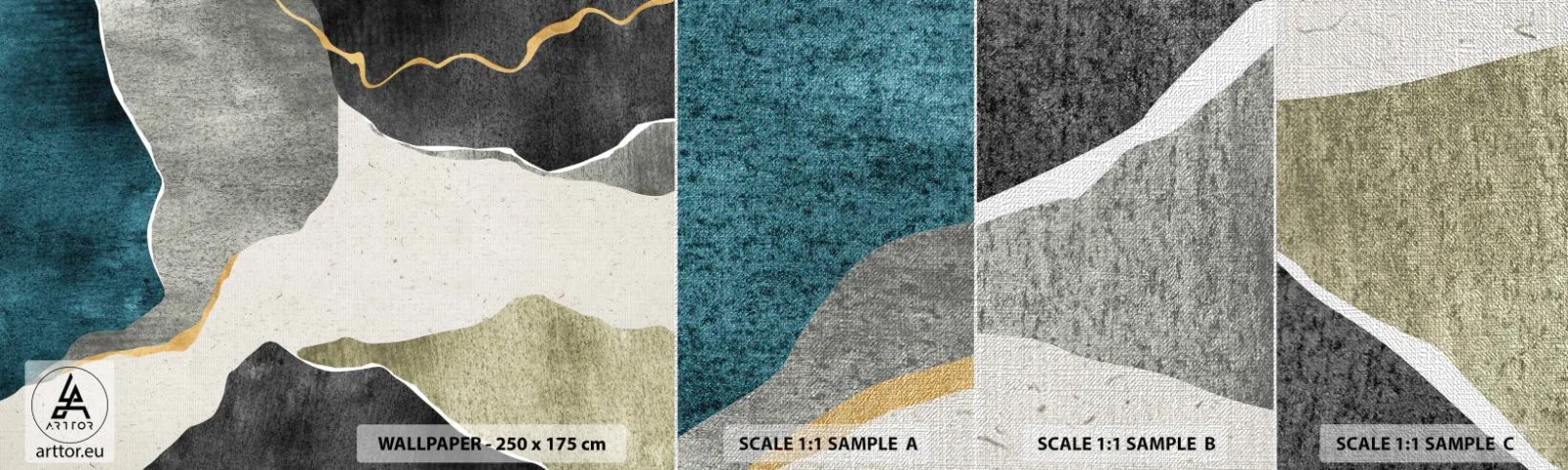 Fototapeten Muster Premium Canvas - Mosaikkomposition mit Goldfaden - Abstraktionismus, Art Deco, Stück - 100x30 cm