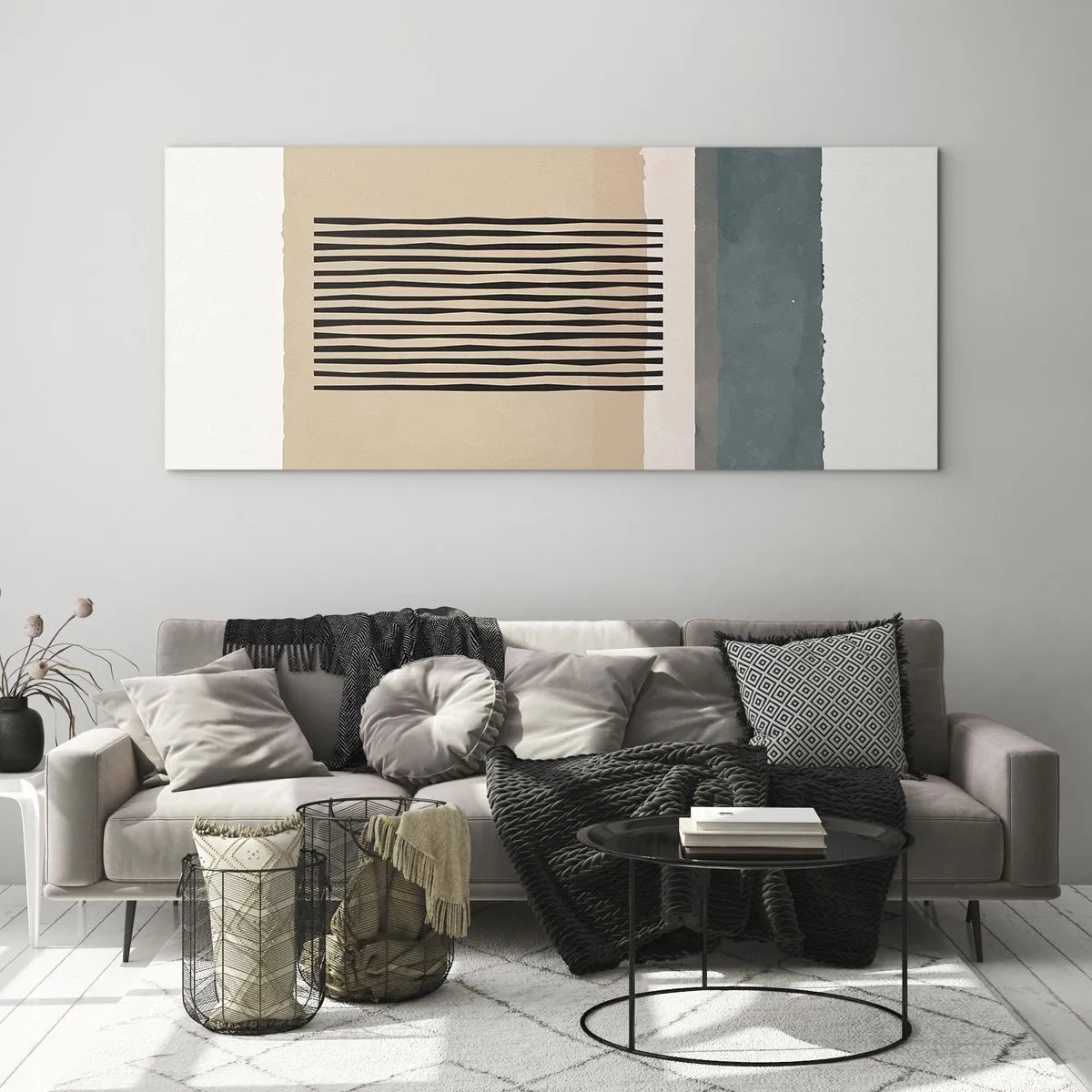 Glasbild - Bild auf glas - Minimalistische geometrische Formen in Beige- und Grüntönen - 120x50cm - Alles ist in Ordnung - Moderne Wanddekoration für Wohnzimmer und Schlafzimmer ARTTOR