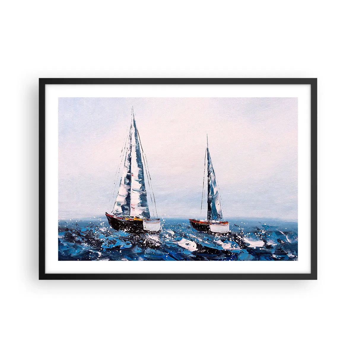 Poster in einem schwarzem Rahmen - Segelboote auf stürmischer See in malerischer Komposition - 70x50cm - Bruderschaft des Windes - Moderne Wanddekoration für Wohnzimmer und Schlafzimmer ARTTOR