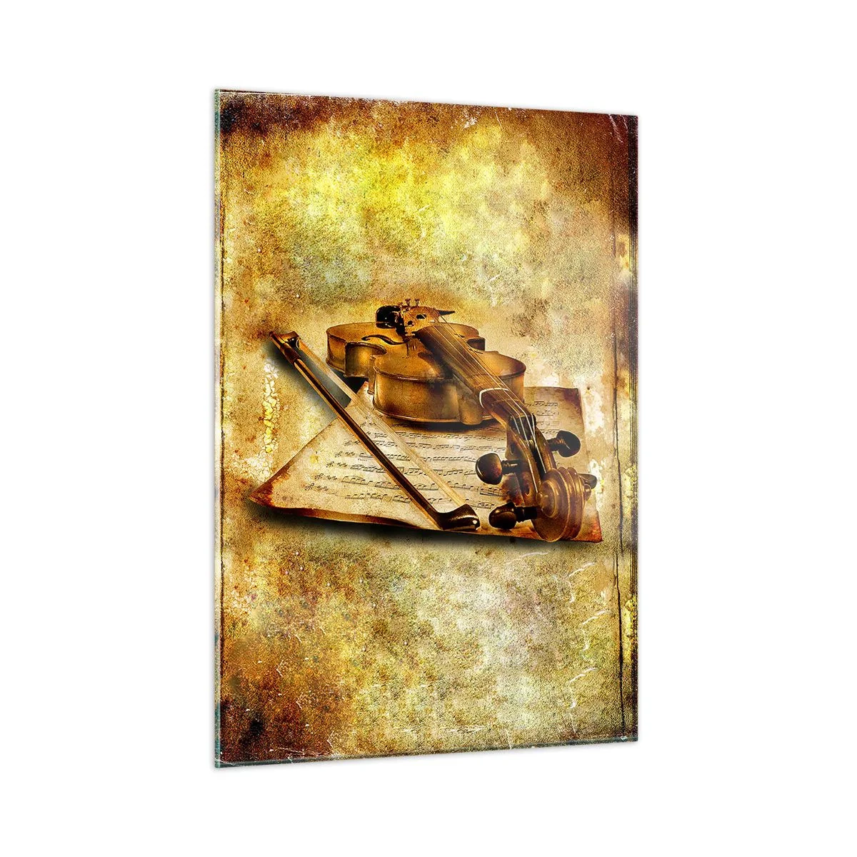 Glasbild - Bild auf glas - Violine mit Noten auf Vintage-Hintergrund - 50x70cm - Ein Virtuose dringend benötigt - Moderne Wanddekoration für Wohnzimmer und Schlafzimmer ARTTOR